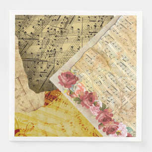 Vintage Noten, Musikhinweise, Klavier-Rose Serviette