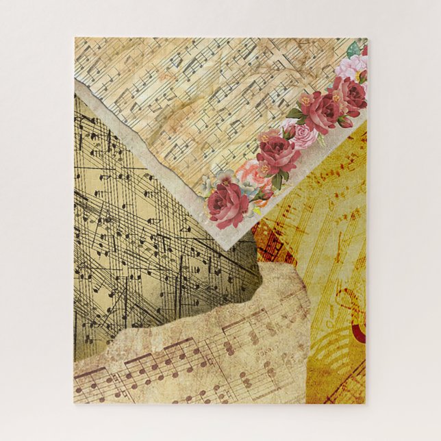 Vintage Noten, Musiknotes und Rose Puzzle (Vertikal)