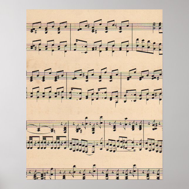 Vintage Noten Schwarz-Weiß-Noten Poster (Vorne)