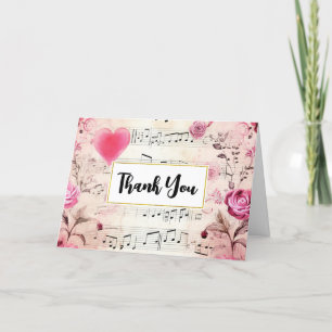 Vintage Noten und Rose Dankeskarte