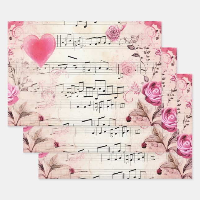 Vintage Noten und Rose Geschenkpapier Set (Set)