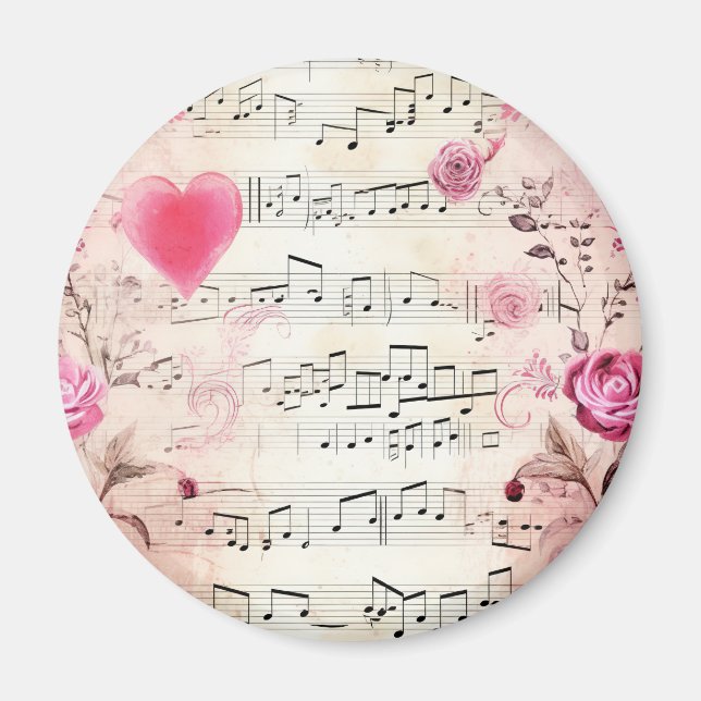 Vintage Noten und Rose Magnet (Vorne)