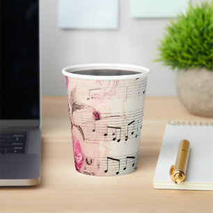 Vintage Noten und Rose Pappbecher