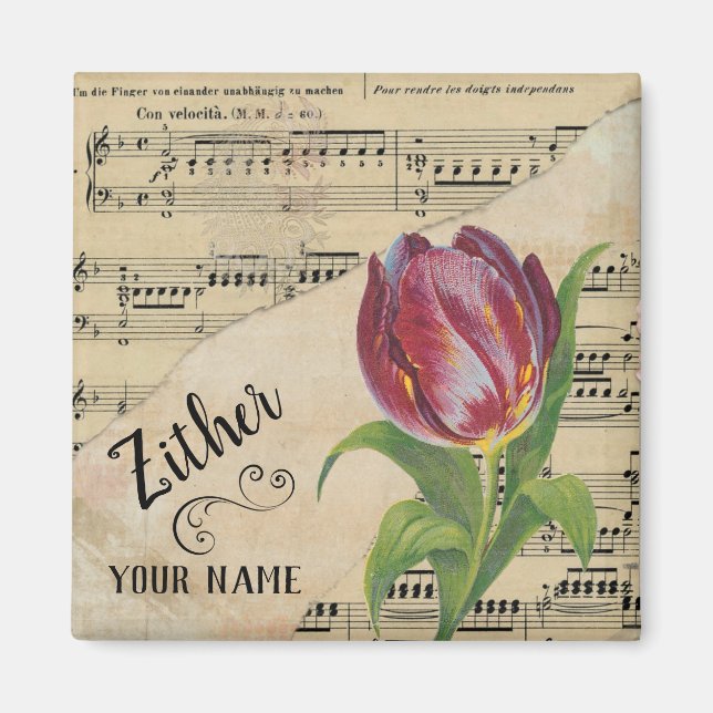 Vintage Noten von Zither Tulip individuell angepas Magnet (Vorne)