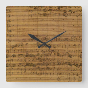 Vintage Notenblatt von Johann Sebastian Bach Quadratische Wanduhr