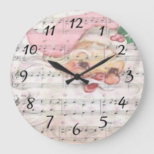 Vintage Notenblätter mit Weihnachtsmann Große Wanduhr