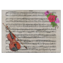 Vintage Notengestaltung für Violine und Rose Schneidebrett
