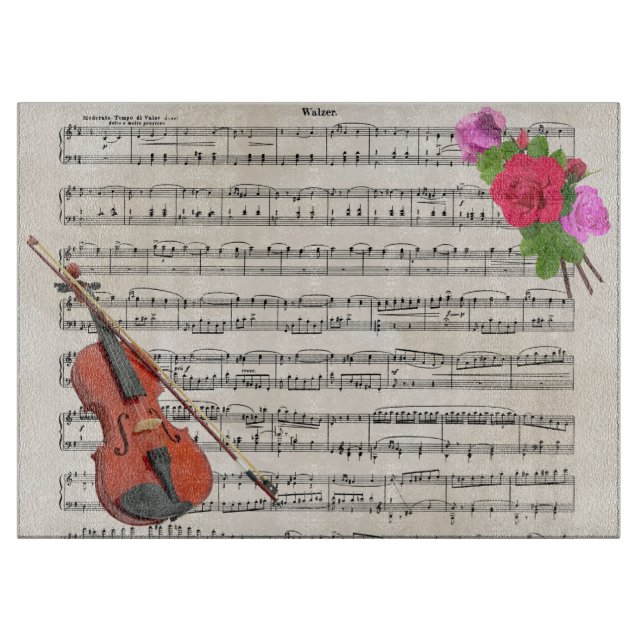 Vintage Notengestaltung für Violine und Rose Schneidebrett (Vorderseite)