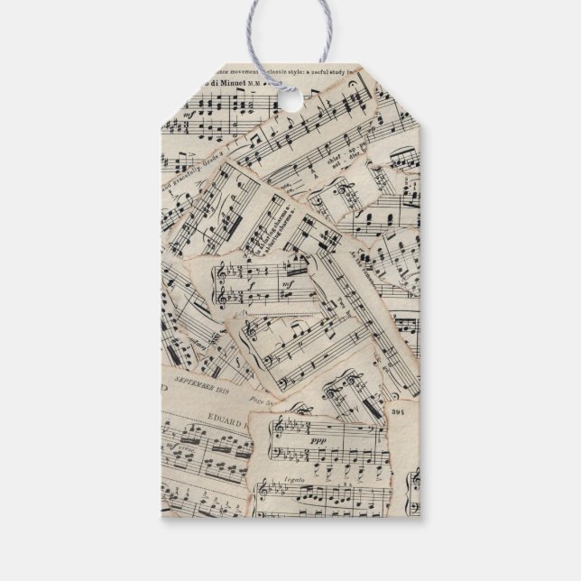 Vintage Notenpapiersammlung Geschenkanhänger (Vorderseite)