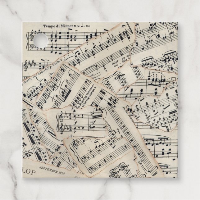 Vintage Notenpapiersammlung Geschenkanhänger (Vorderseite)