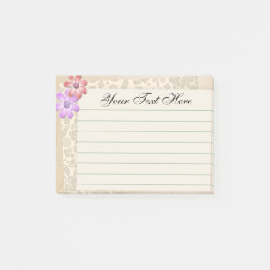 Vintage-Notizblock mit Blumen und Linien Post-It Klebezettel