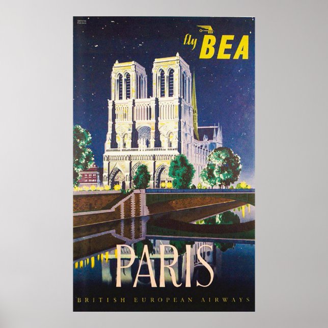 Vintage Notre Dame Kathedrale BEA London Reisen Poster (Vorne)