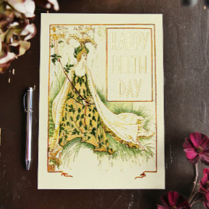 Vintage Nouveau Mädesüß Walter Crane Geburtstag Folien Feiertagspostkarte