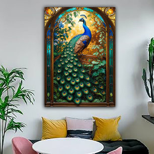 Vintage Nouveau Revival Pfauenfenster Poster