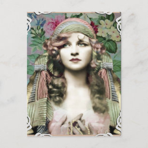 Vintage Nouveau Zigeuner Pastell-Spitzenrahmen Postkarte