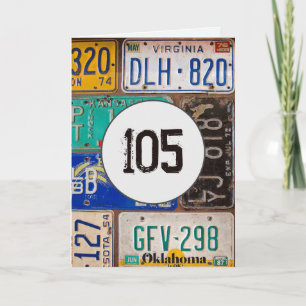 Vintage Nummernschilder zum 105. Geburtstag Karte