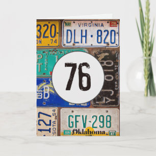 Vintage Nummernschilder zum 76. Geburtstag Karte