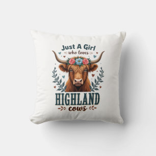 Vintage Nur ein Mädchen, das Highland-Kühe floral Kissen