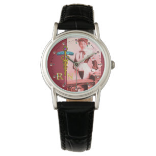 VINTAGE NURSE and Gold Caduceus NR Emblem Armbanduhr