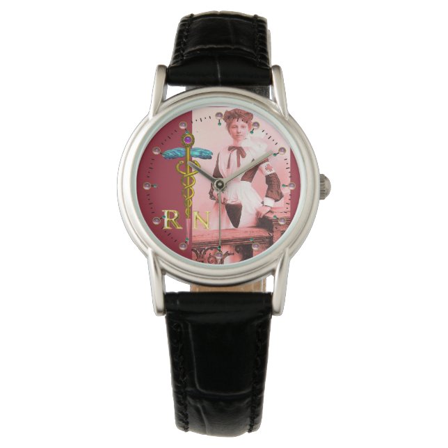 VINTAGE NURSE and Gold Caduceus NR Emblem Armbanduhr (Vorderseite)