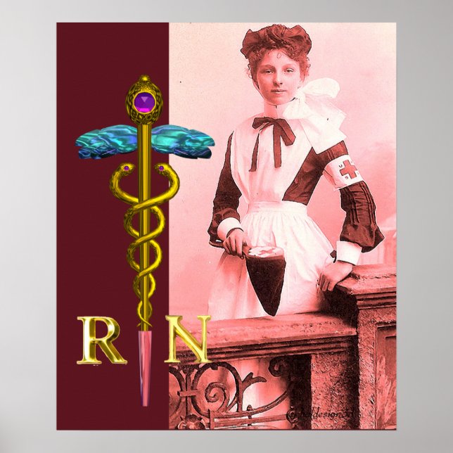VINTAGE NURSE and Gold Caduceus NR Emblem Poster (Vorne)