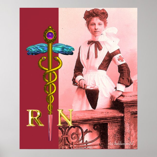 VINTAGE NURSE and Gold Caduceus NR Emblem Poster (Vorne)