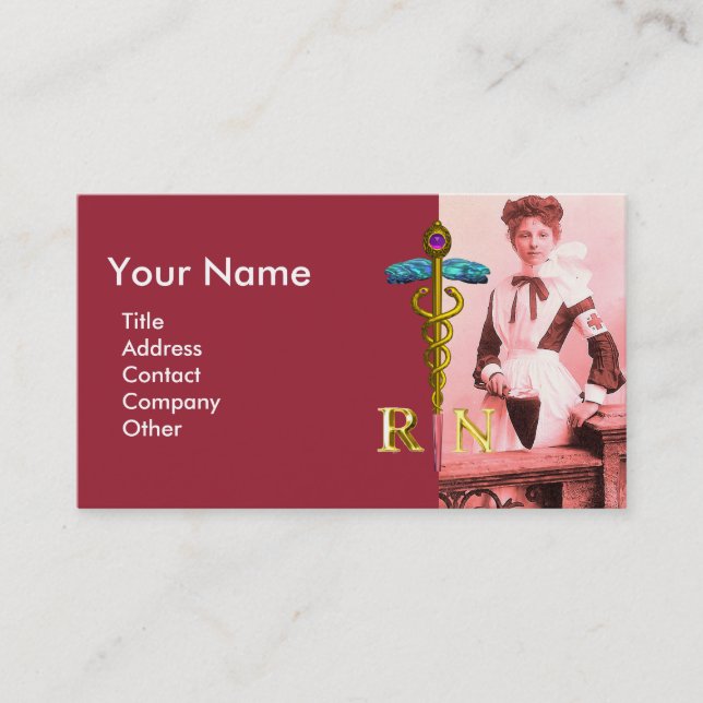 VINTAGE NURSE and Gold Caduceus NR Emblem Visitenkarte (Vorderseite)