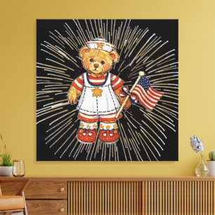 Vintage-Nurse-Bär mit modernen weißen Feuerwerken Leinwanddruck