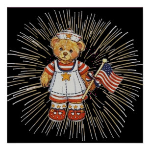 Vintage-Nurse-Bär Moderne Weiße Feuerwerk-Wert Poster