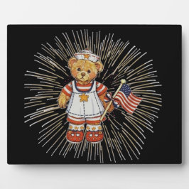Vintage Nurse Bear with Modern White Fireworks Fotoplatte