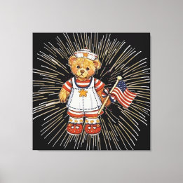 Vintage Nurse Bear with Modern White Fireworks Leinwanddruck