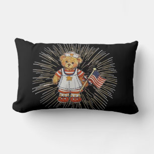 Vintage Nurse Bear with Modern White Fireworks Lendenkissen