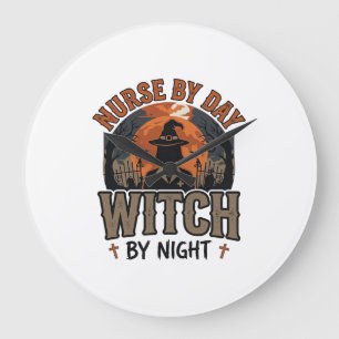 Vintage-Nurse-Hexe-Halloween-Design_1 Große Wanduhr