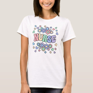 Vintage NURSE-Retro-Groovy, Blume, Herz, Sterne T-Shirt