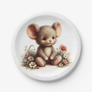 Vintage Nursery Maus Blumen Pappteller