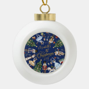 Vintage Nussknacker-Ballett-Baby 1. Weihnachten Keramik Kugel-Ornament