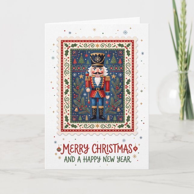 Vintage Nussknacker-Stempel Frohe Weihnachten (Vorderseite)