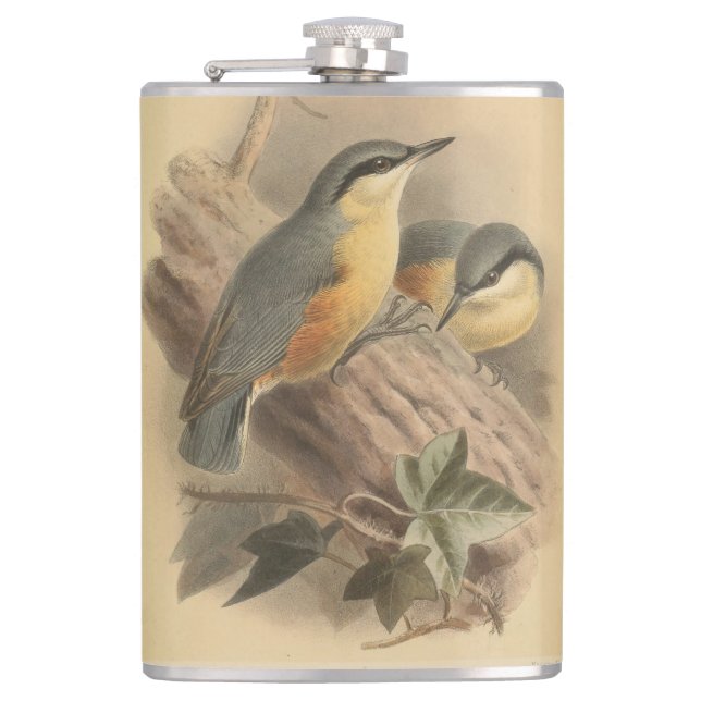 Vintage NuthatchIllustration Flachmann (Vorderseite)