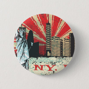 Vintage NY in Rot Button
