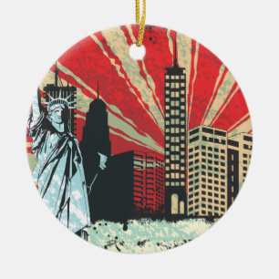 Vintage NY in Rot Keramikornament