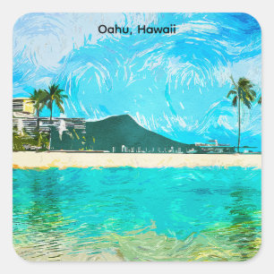Vintage Oahu Hawaii Reise Inselparadies Quadratischer Aufkleber