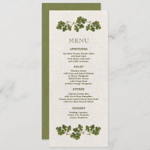 Vintage Oak Blätter Burlap Wedding Menu Card Menükarte