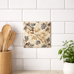 Vintage Oak Leaf Elegantes Blau und Gold Fliese