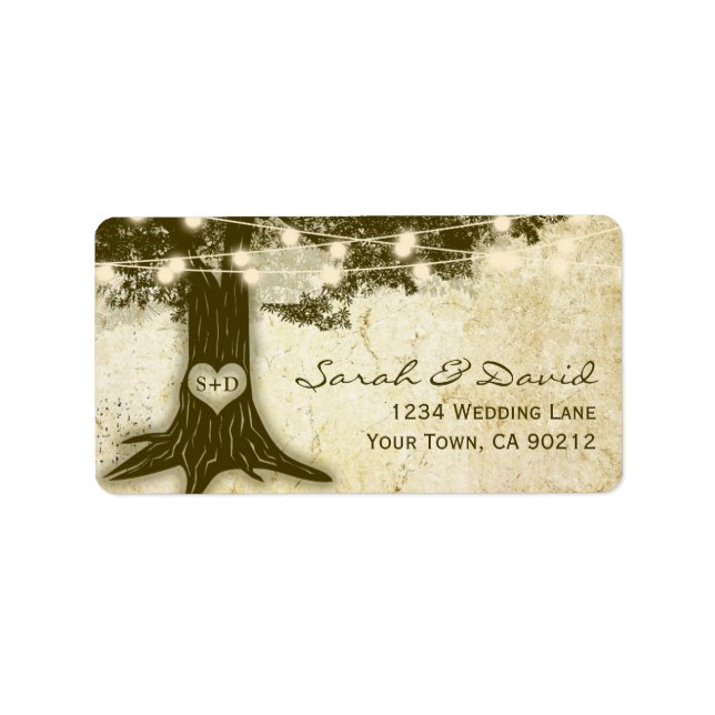 Vintage Oak Tree String Lights Hochzeit Adressaufkleber (Vorne)