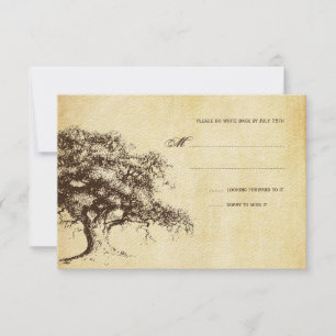 Vintage Oak Wedding RSVP Card Karte