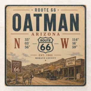 Vintage Oatman Arizona Route 66 Kunst Koordinaten Glasuntersetzer