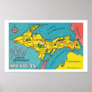 Vintage Oberhalbinsel Michigan Reiseplakat Poster