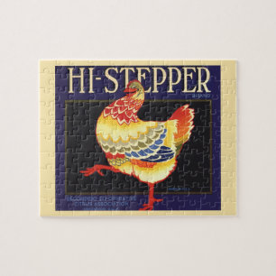 Vintage-Obstkisten-Label-Kunst, Hallo Stepper-Huhn Puzzle