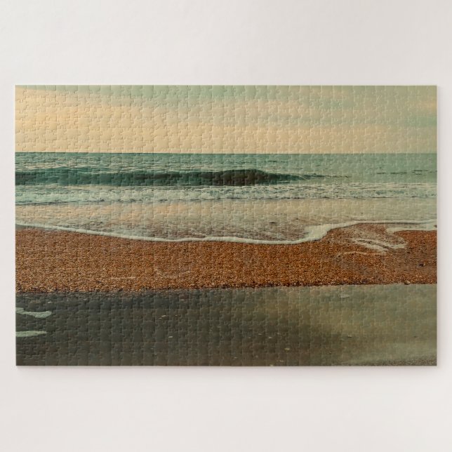 Vintage Ocean Beach Seascape Retro Waves Puzzle (Horizontal)