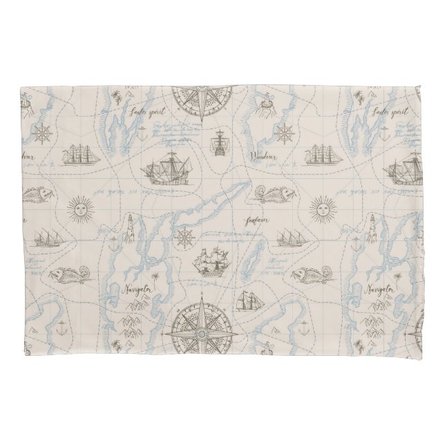 Vintage Ocean Map Pattern Kissenbezug (Vorderseite-Links)